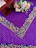 Faux Georgette Saree with Thread, Sequin Embroidery & Bandhani Print