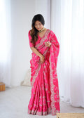 Heavy Japan Satin Silk Saree with Coding & Sequin Embroidery