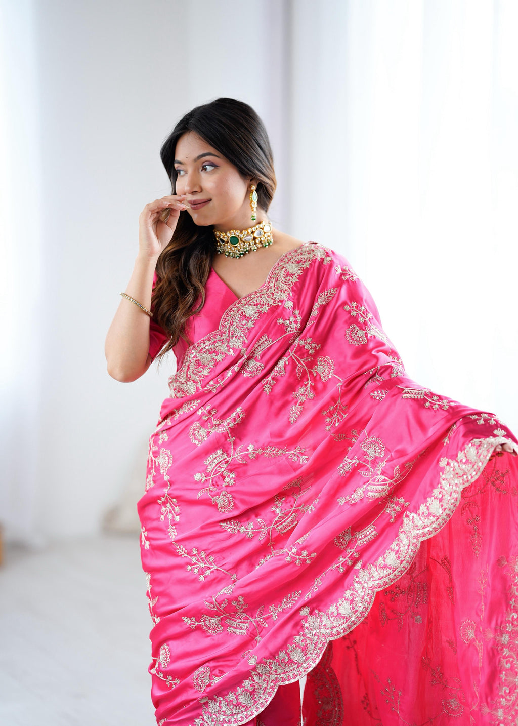 Heavy Japan Satin Silk Saree with Coding & Sequin Embroidery