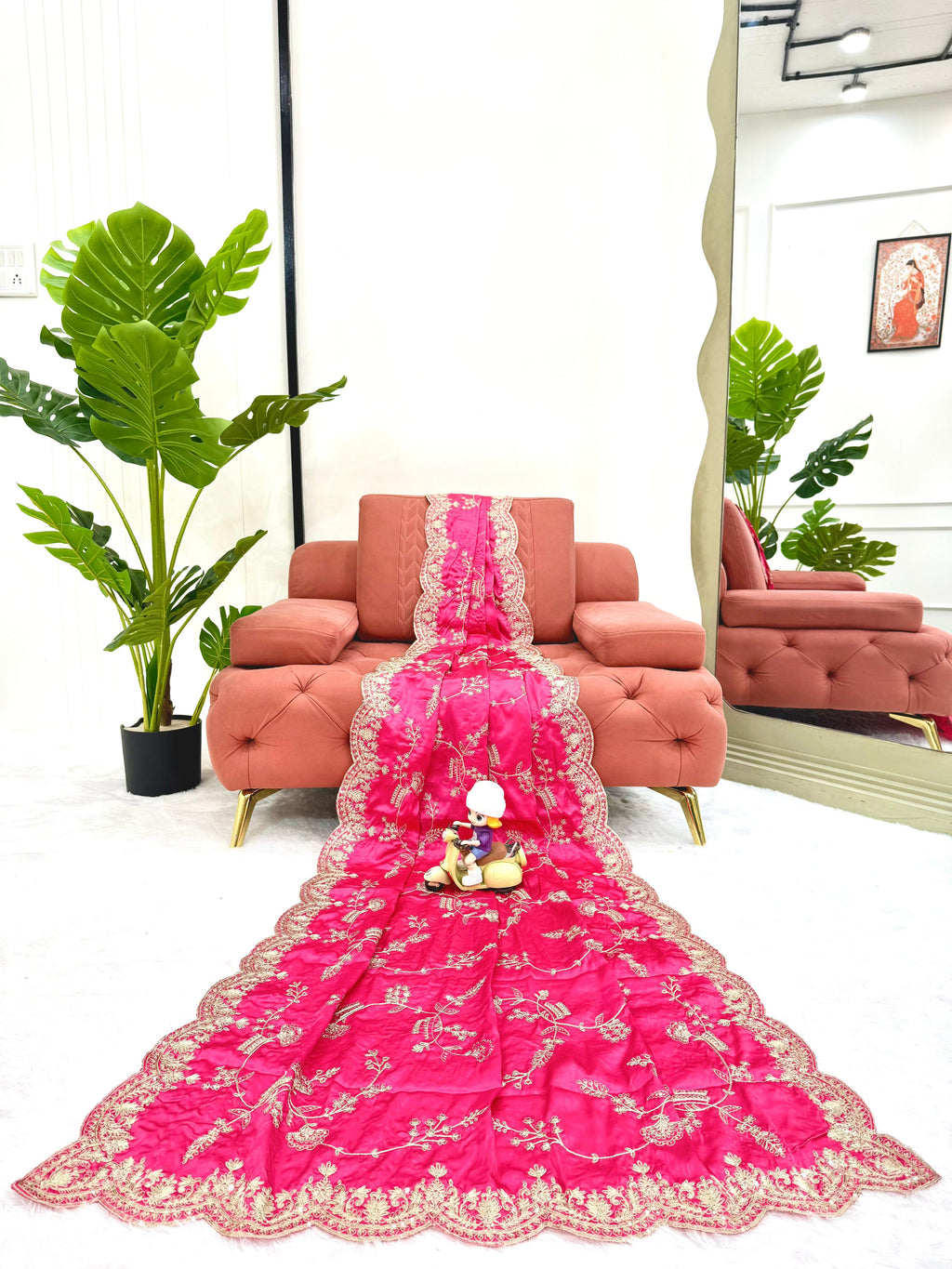 Heavy Japan Satin Silk Saree with Coding & Sequin Embroidery
