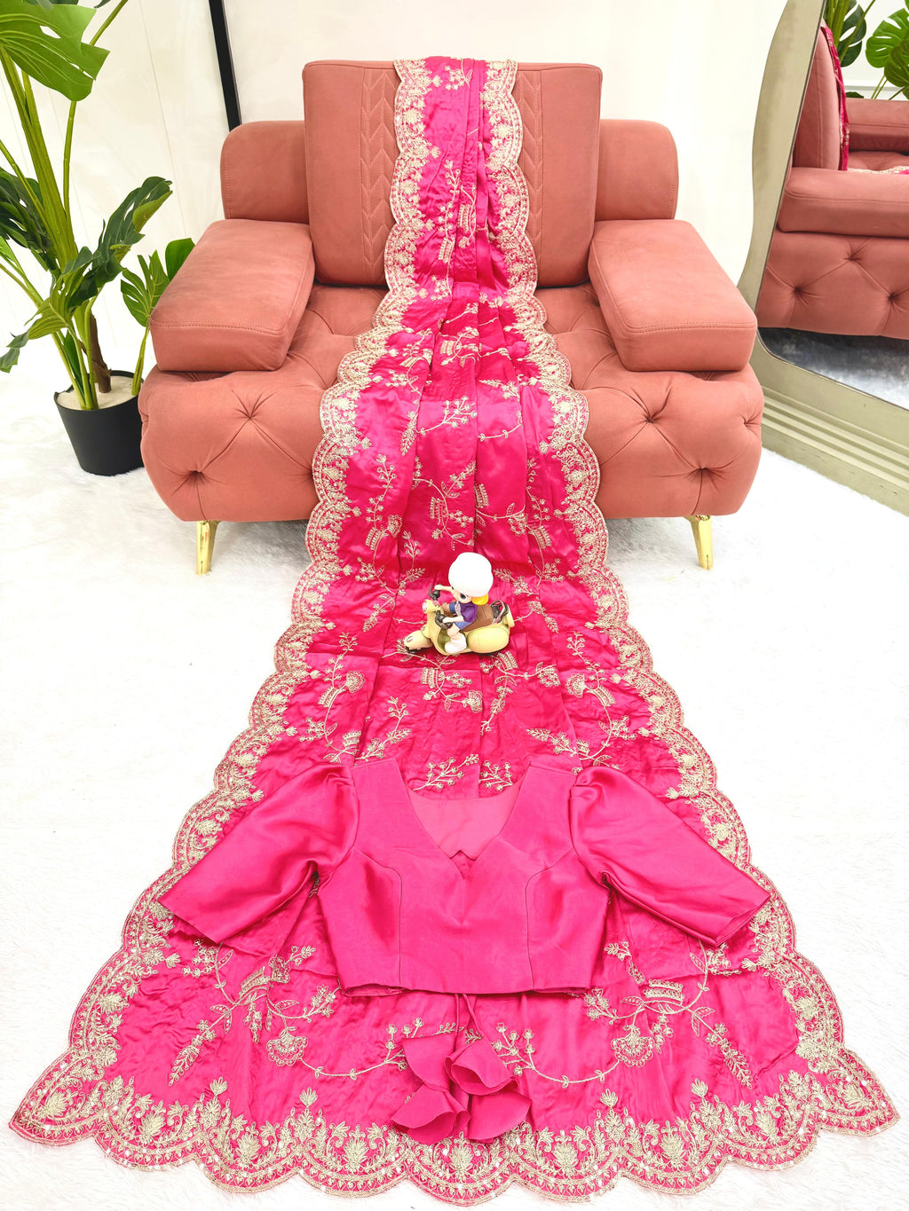 Heavy Japan Satin Silk Saree with Coding & Sequin Embroidery