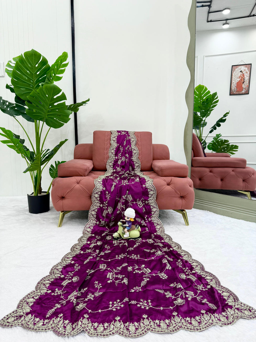 Heavy Japan Satin Silk Saree with Coding & Sequin Embroidery