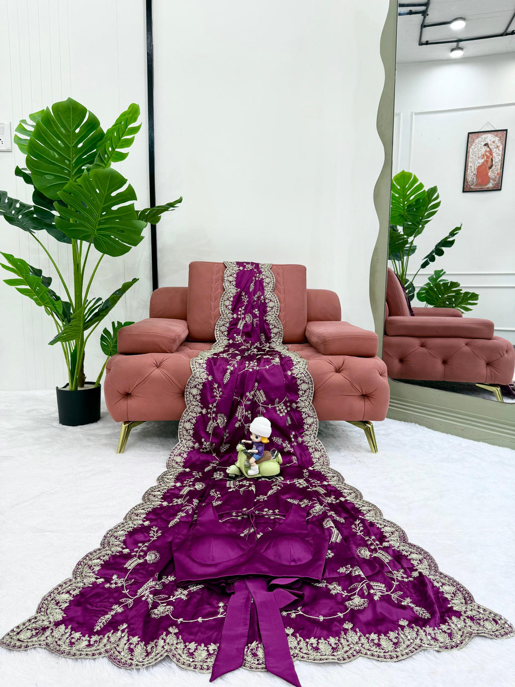 Heavy Japan Satin Silk Saree with Coding & Sequin Embroidery
