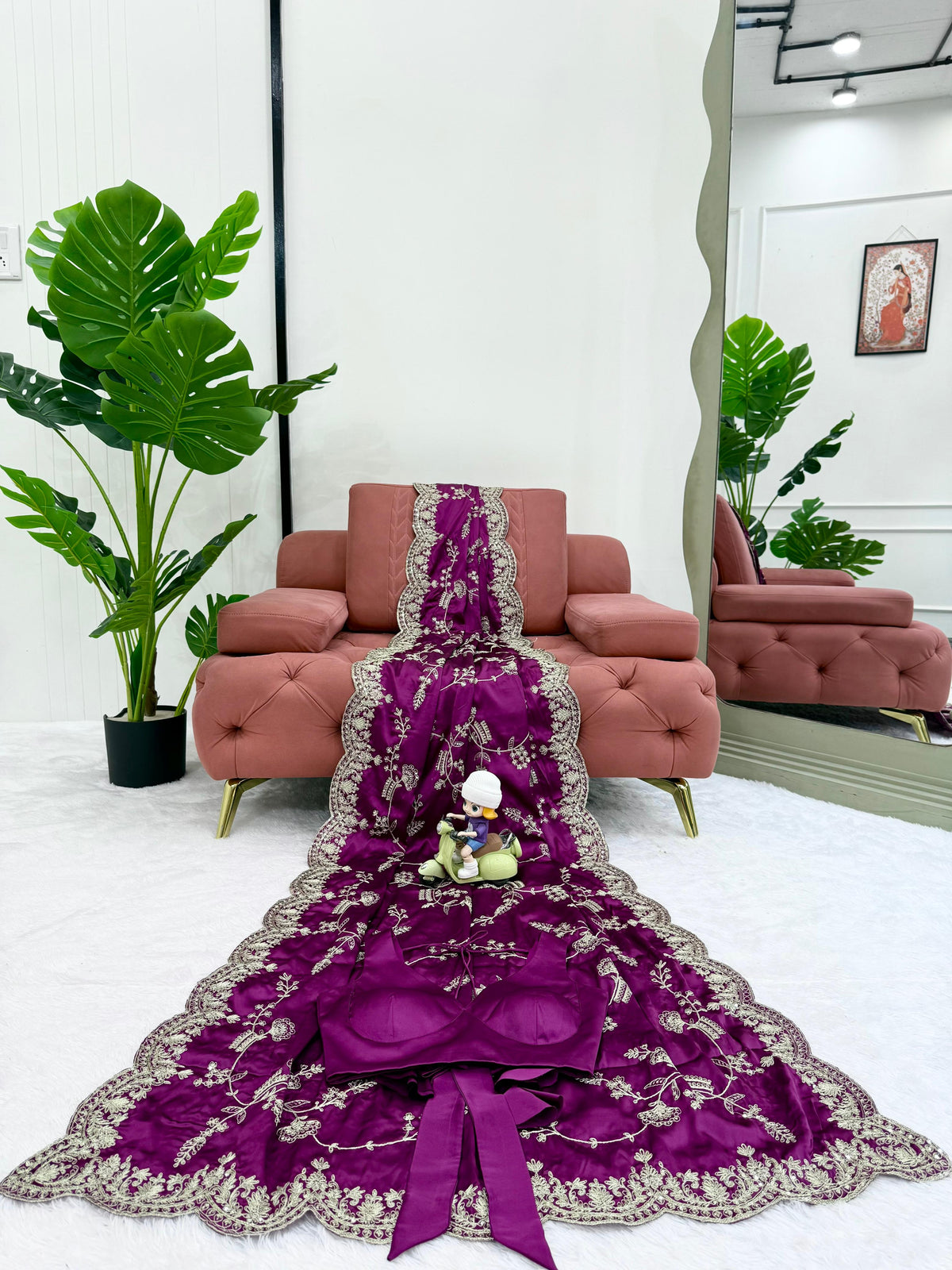 Heavy Japan Satin Silk Saree with Coding & Sequin Embroidery