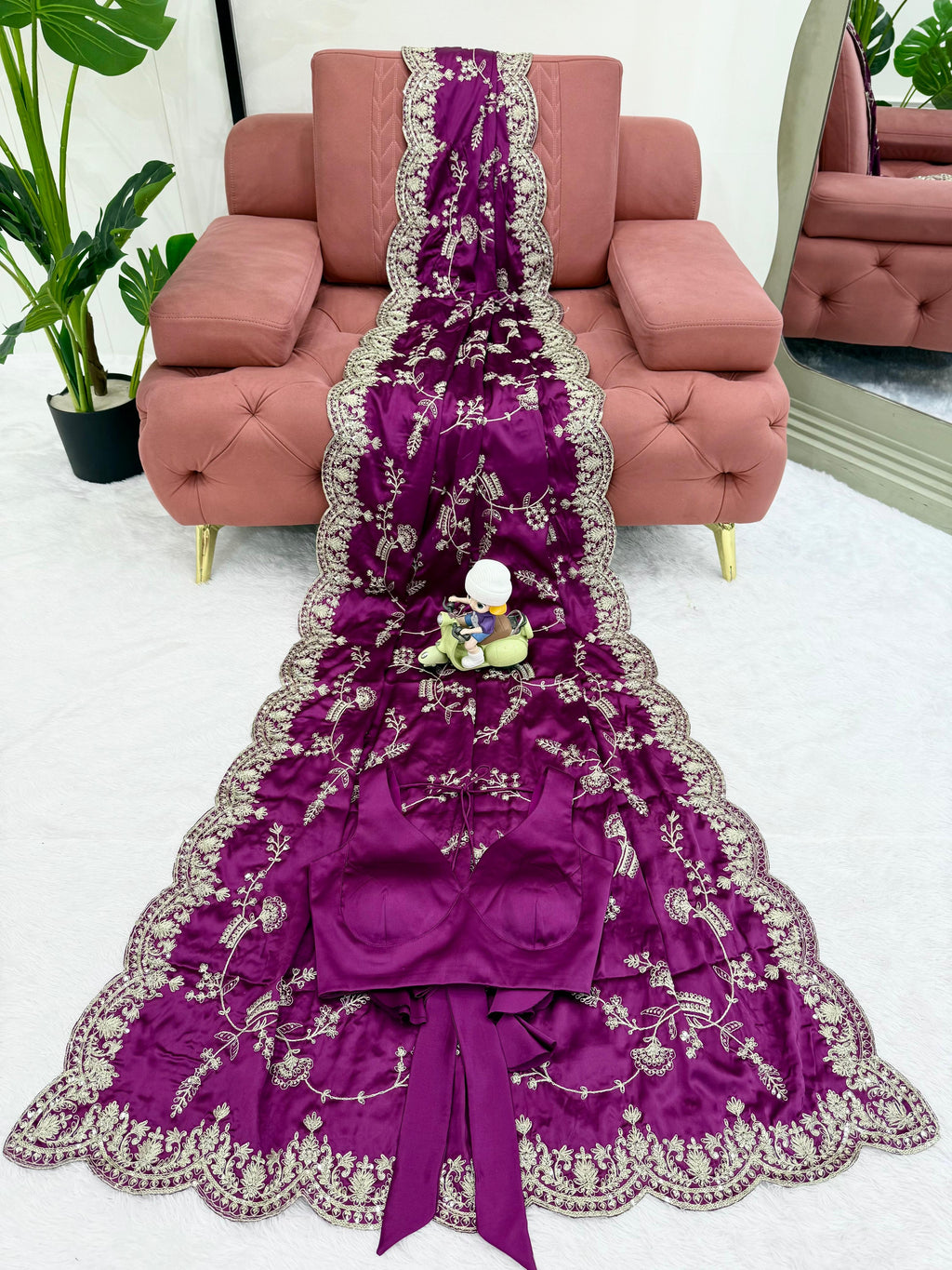 Heavy Japan Satin Silk Saree with Coding & Sequin Embroidery