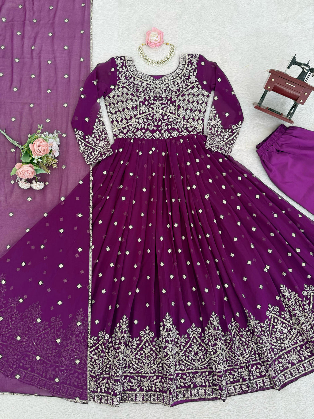 Heavy Faux Georgette Anarkali Suit with Sequin & Thread Embroidery