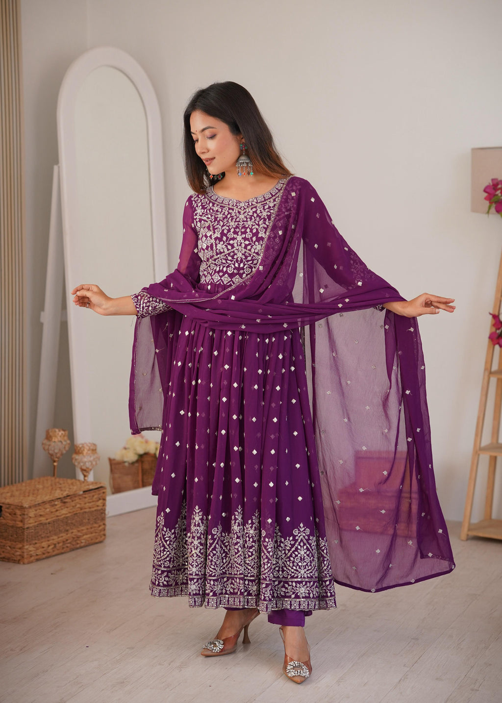 Heavy Faux Georgette Anarkali Suit with Sequin & Thread Embroidery