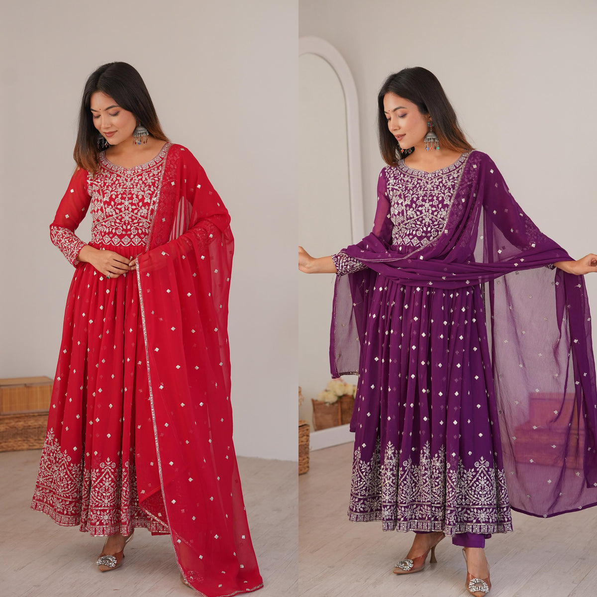 Heavy Faux Georgette Anarkali Suit with Sequin & Thread Embroidery