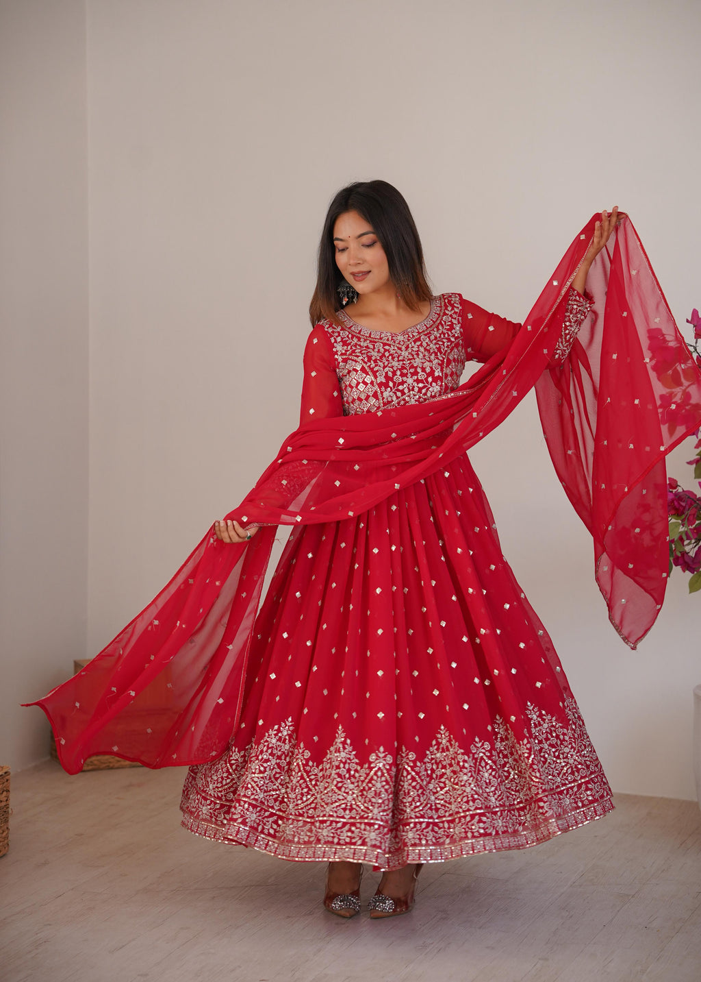 Heavy Faux Georgette Anarkali Suit with Sequin & Thread Embroidery