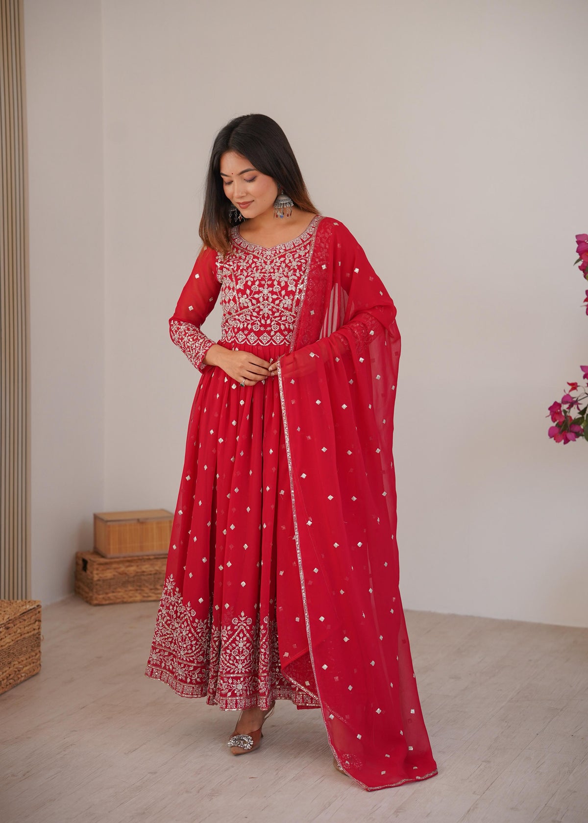 Heavy Faux Georgette Anarkali Suit with Sequin & Thread Embroidery