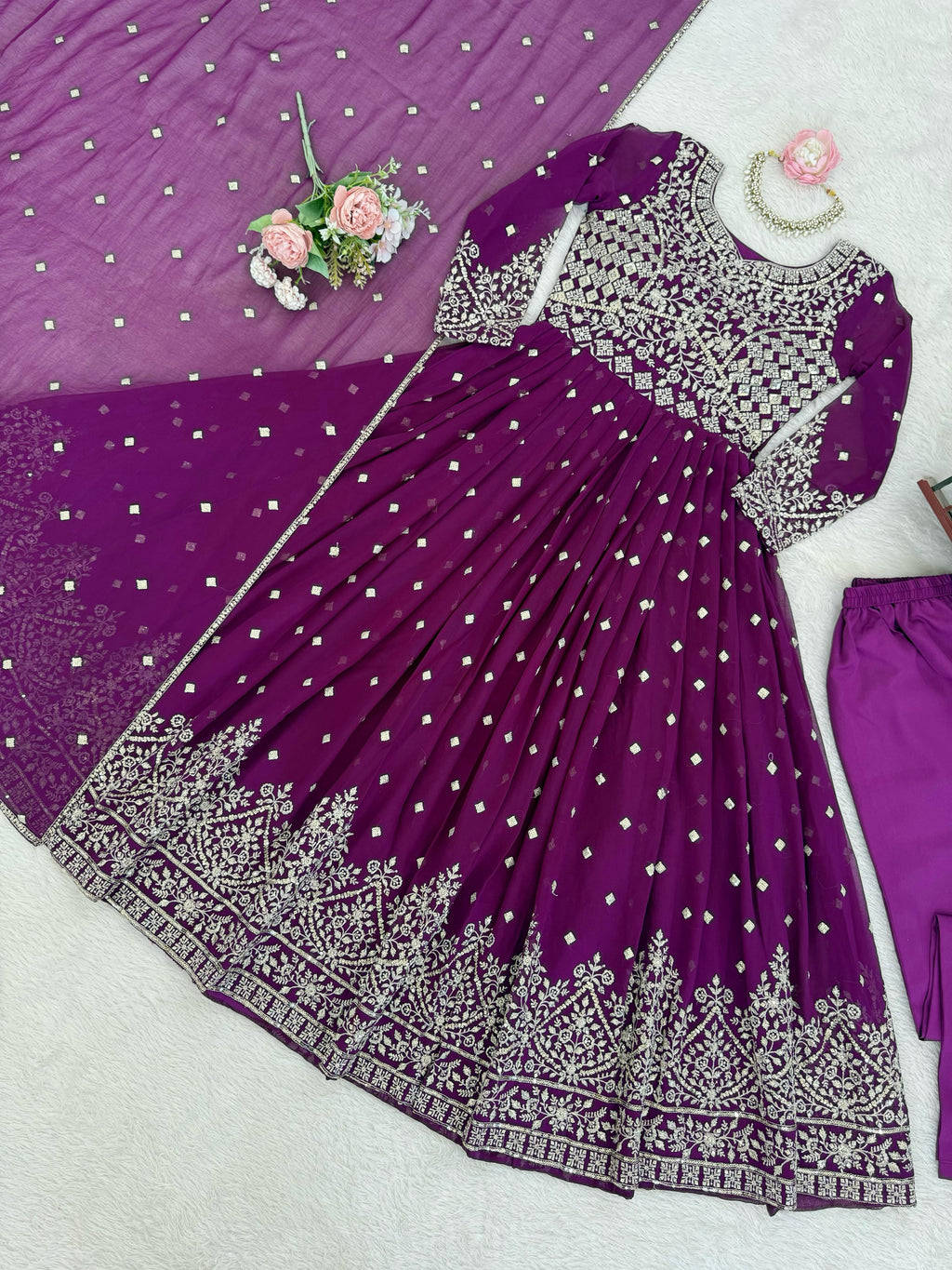 Heavy Faux Georgette Anarkali Suit with Sequin & Thread Embroidery