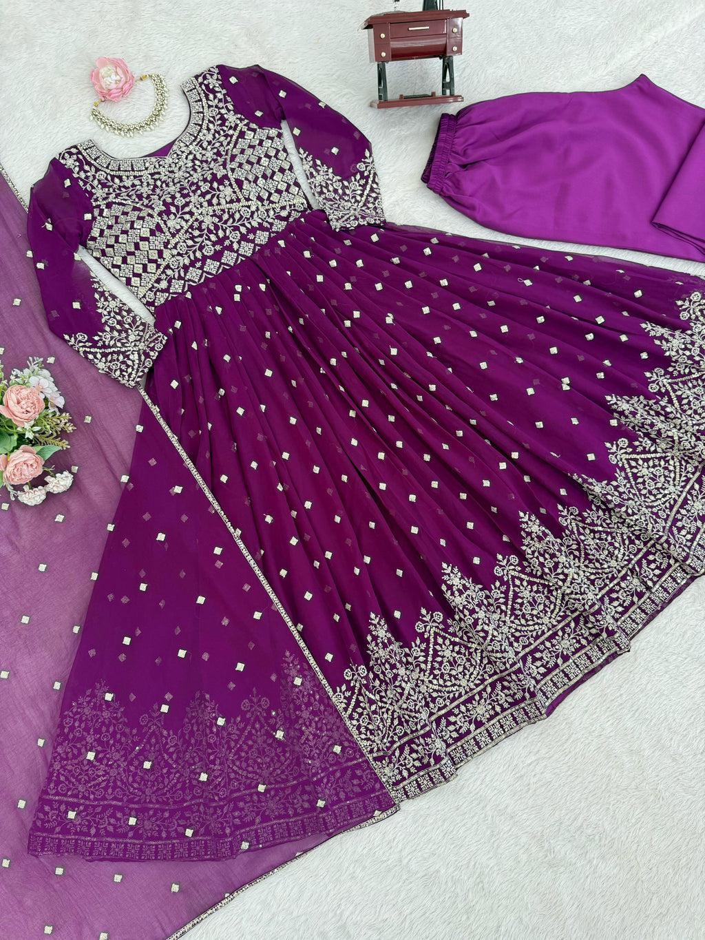 Heavy Faux Georgette Anarkali Suit with Sequin & Thread Embroidery