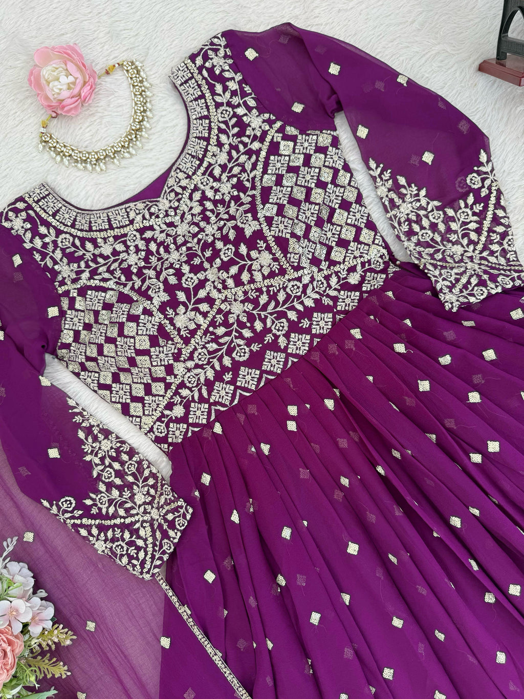 Heavy Faux Georgette Anarkali Suit with Sequin & Thread Embroidery