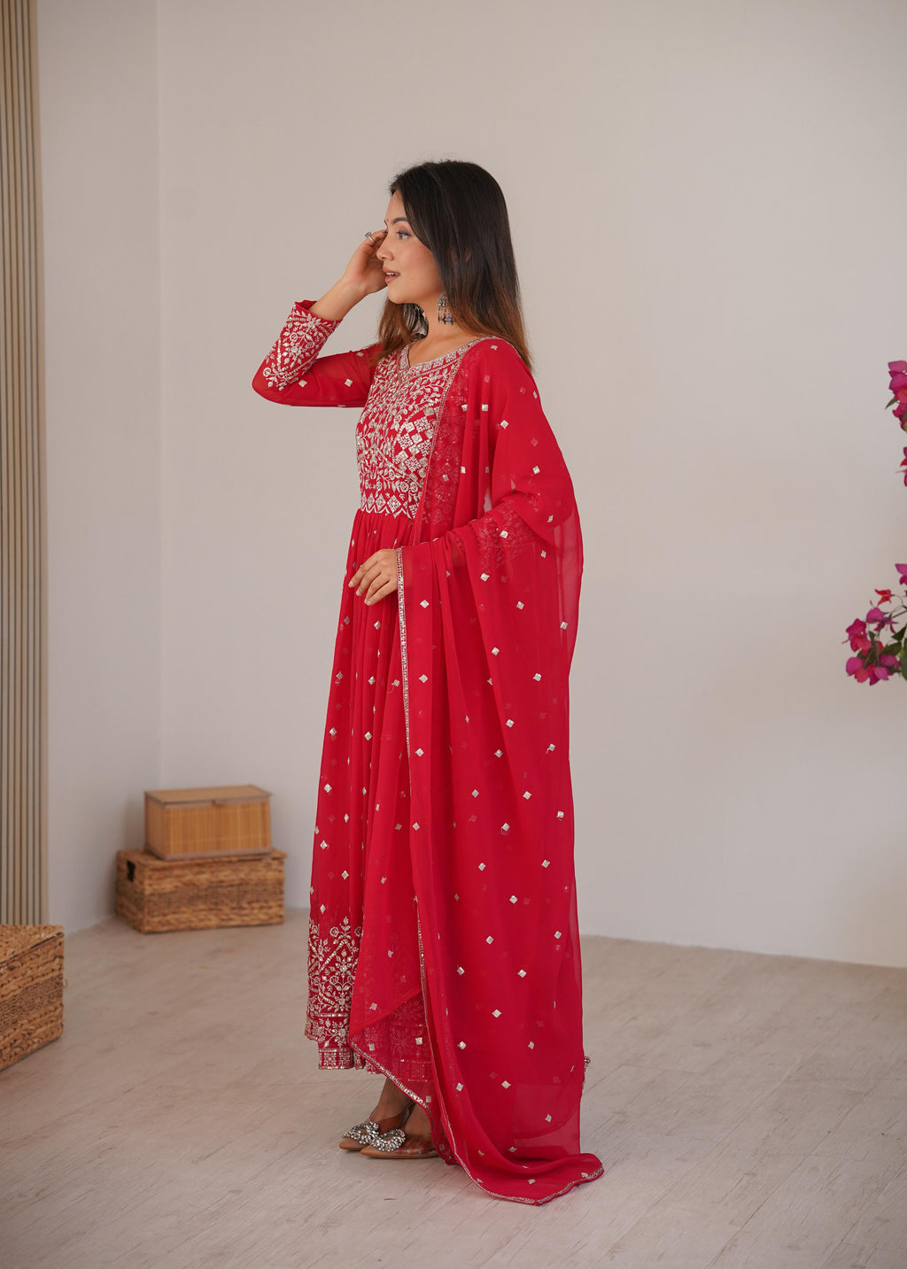Heavy Faux Georgette Anarkali Suit with Sequin & Thread Embroidery