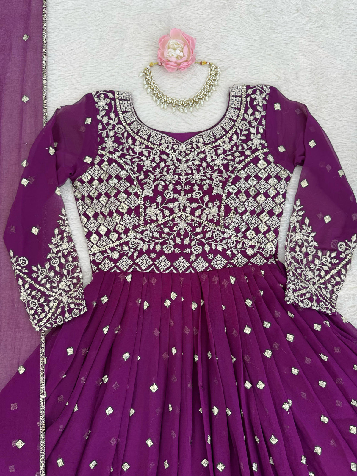 Heavy Faux Georgette Anarkali Suit with Sequin & Thread Embroidery