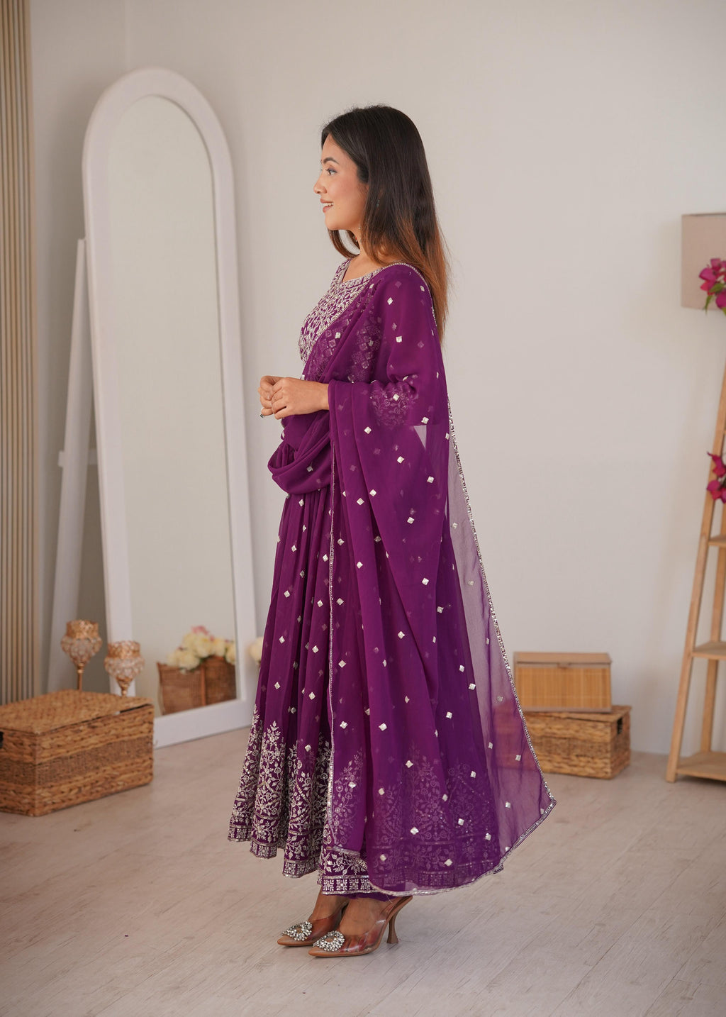 Heavy Faux Georgette Anarkali Suit with Sequin & Thread Embroidery