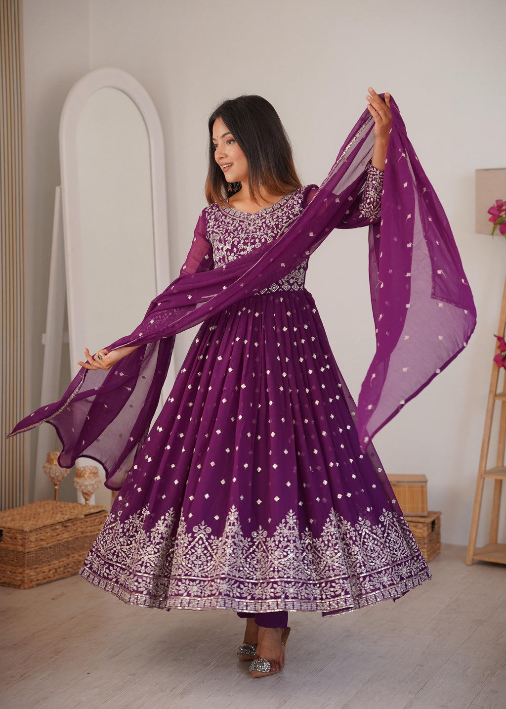 Heavy Faux Georgette Anarkali Suit with Sequin & Thread Embroidery