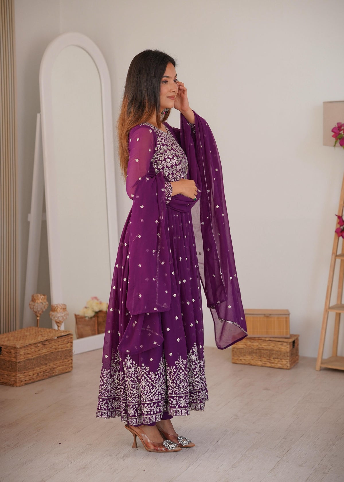Heavy Faux Georgette Anarkali Suit with Sequin & Thread Embroidery