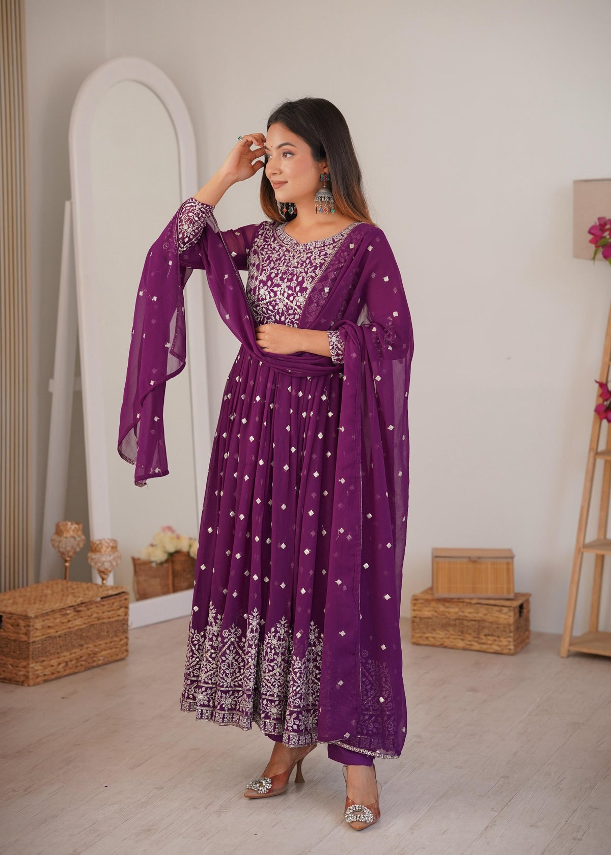 Heavy Faux Georgette Anarkali Suit with Sequin & Thread Embroidery