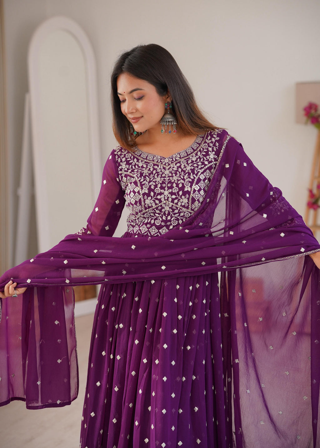Heavy Faux Georgette Anarkali Suit with Sequin & Thread Embroidery