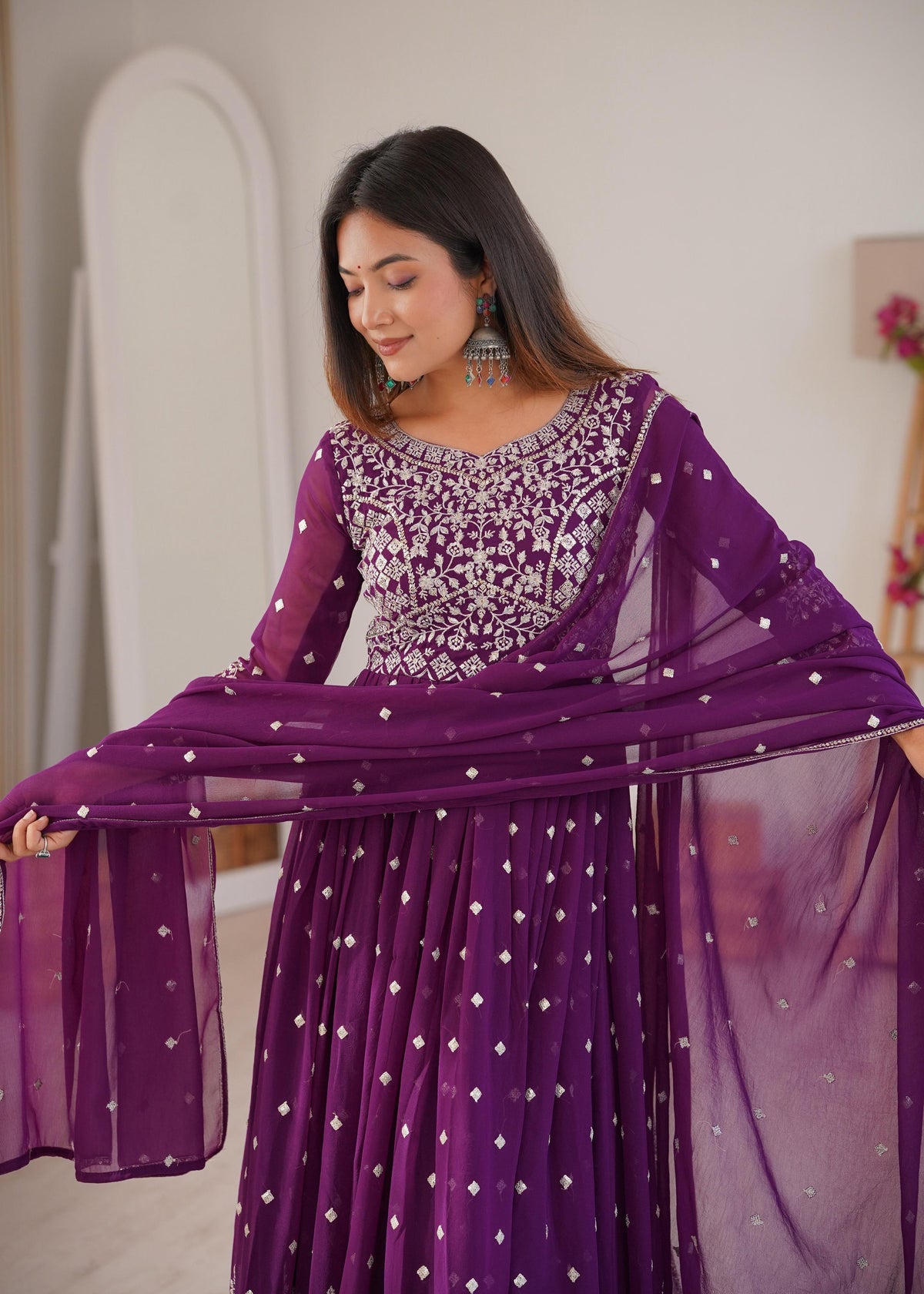 Heavy Faux Georgette Anarkali Suit with Sequin & Thread Embroidery