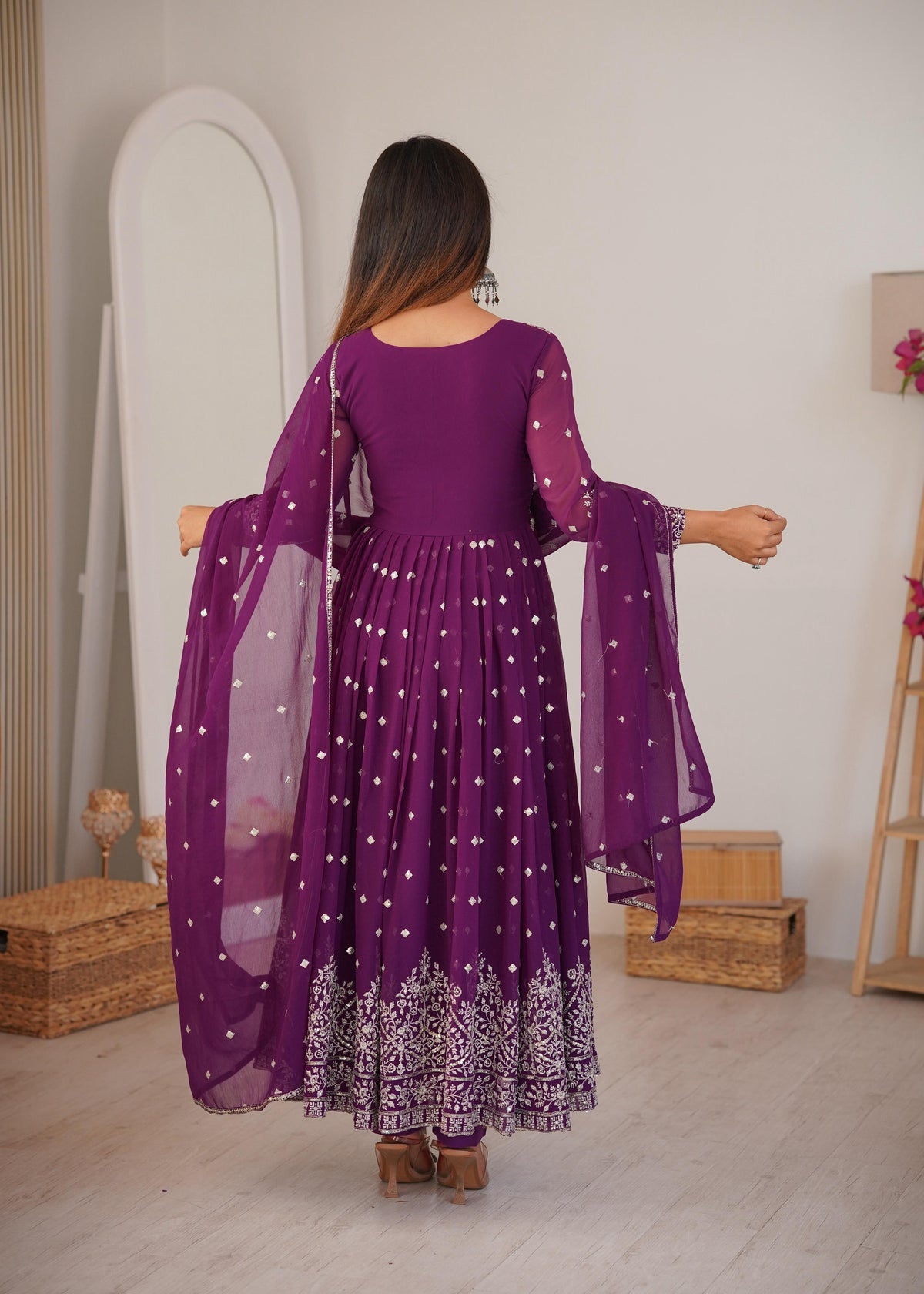 Heavy Faux Georgette Anarkali Suit with Sequin & Thread Embroidery