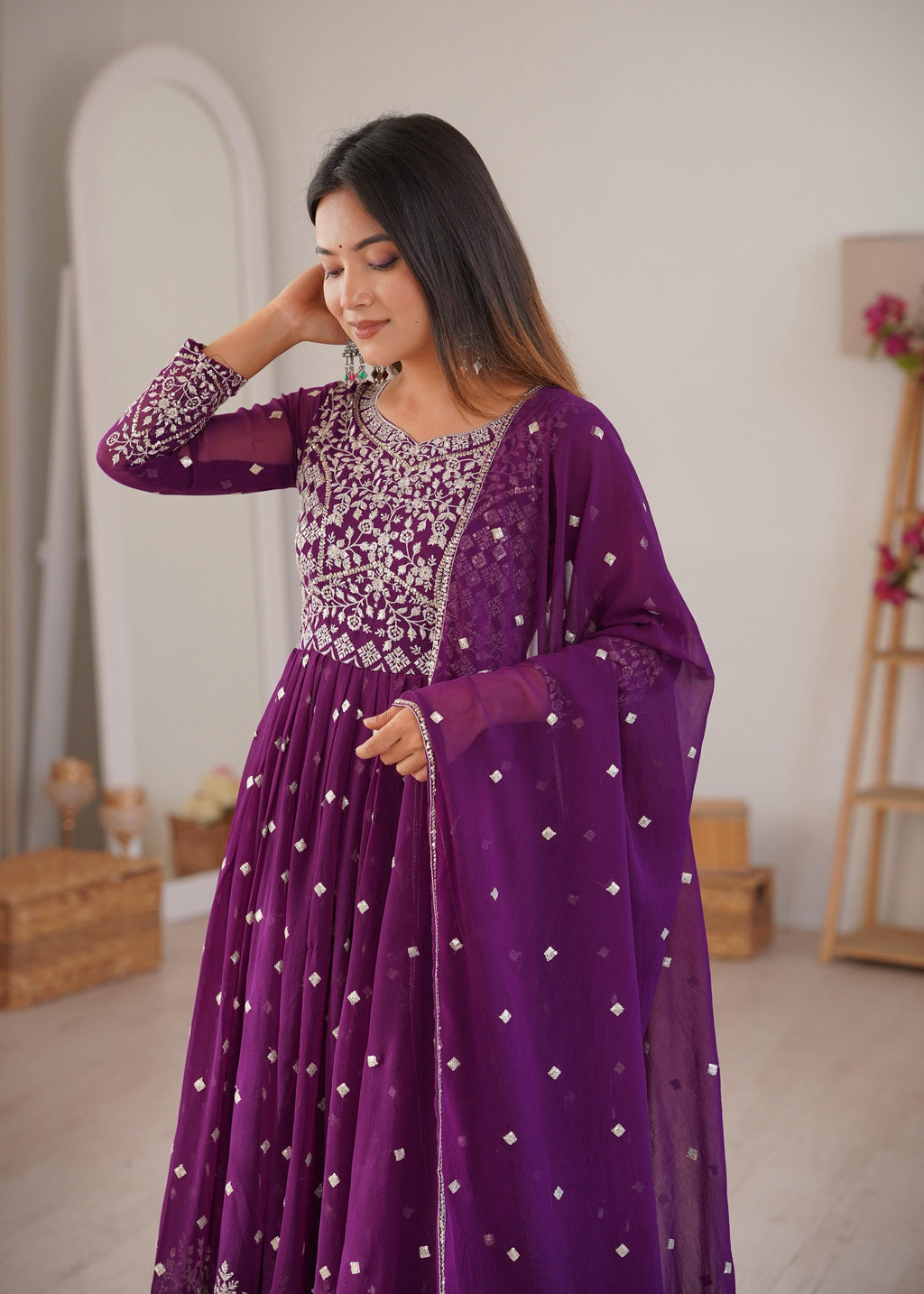 Heavy Faux Georgette Anarkali Suit with Sequin & Thread Embroidery