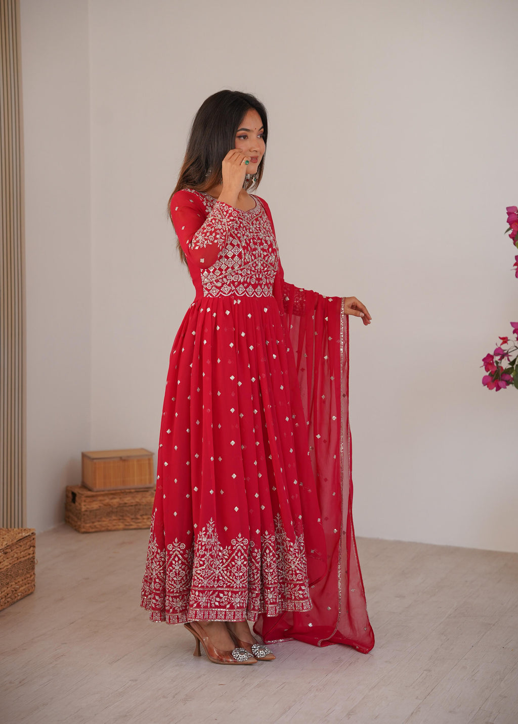 Heavy Faux Georgette Anarkali Suit with Sequin & Thread Embroidery