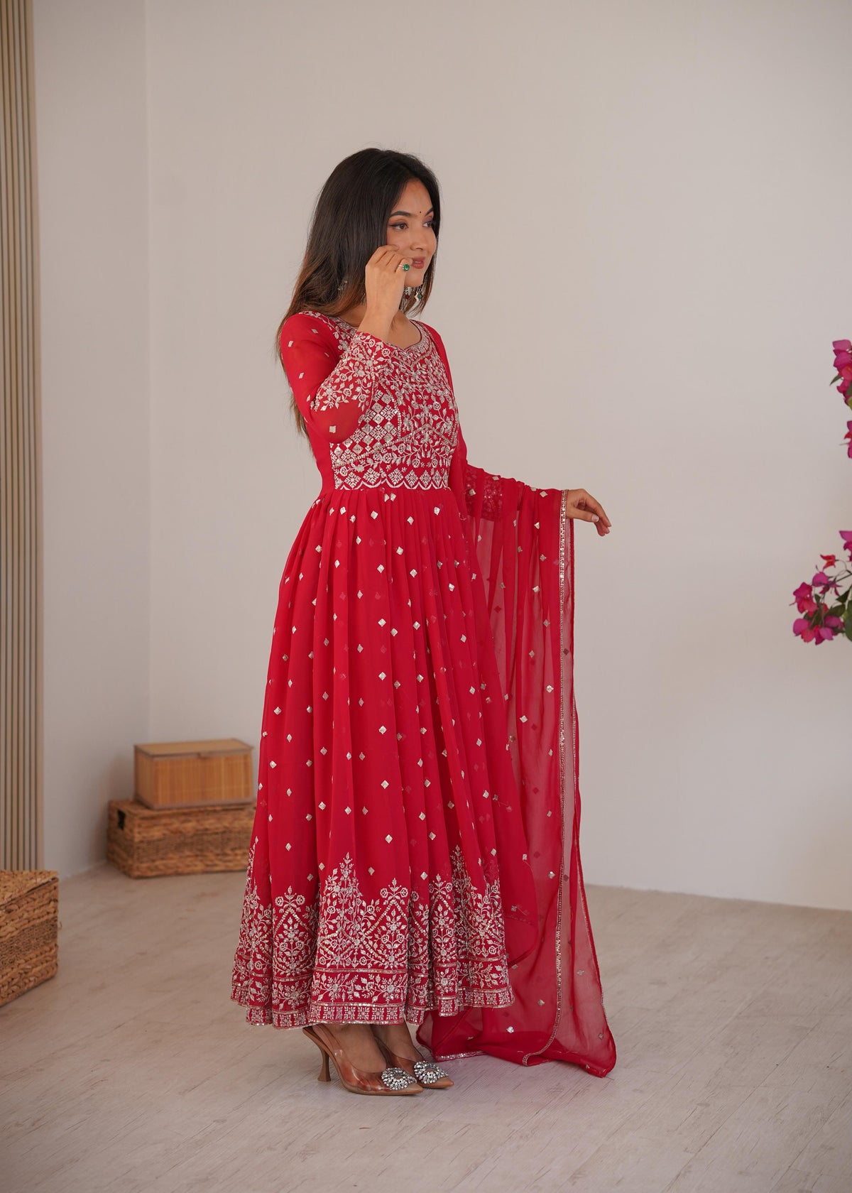 Heavy Faux Georgette Anarkali Suit with Sequin & Thread Embroidery