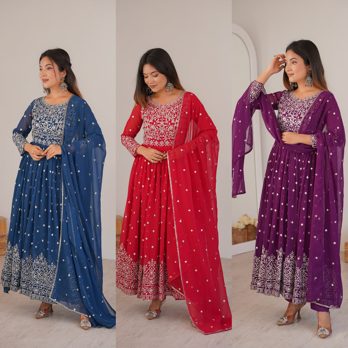 Heavy Faux Georgette Anarkali Suit with Sequin & Thread Embroidery