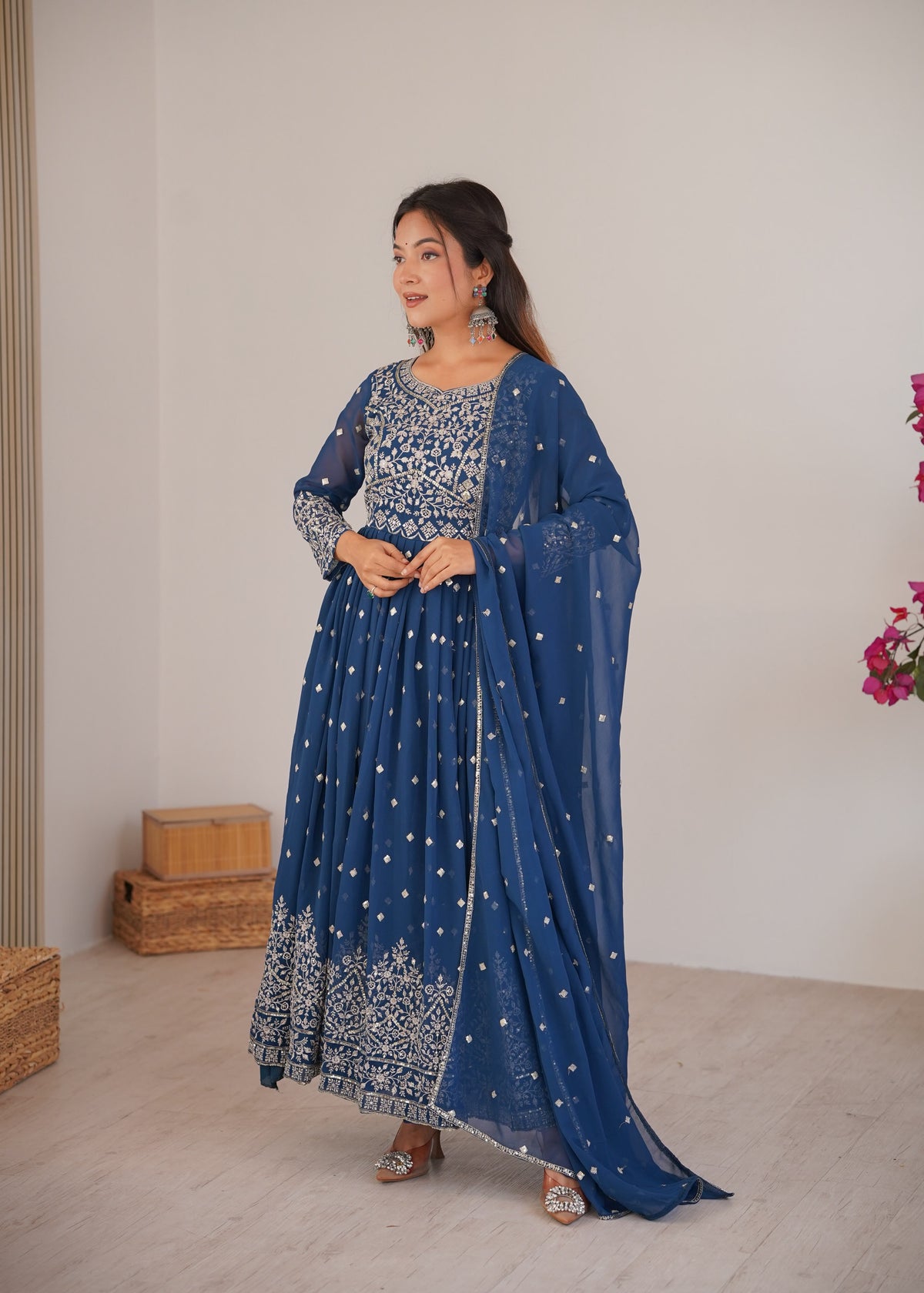 Heavy Faux Georgette Anarkali Suit with Sequin & Thread Embroidery