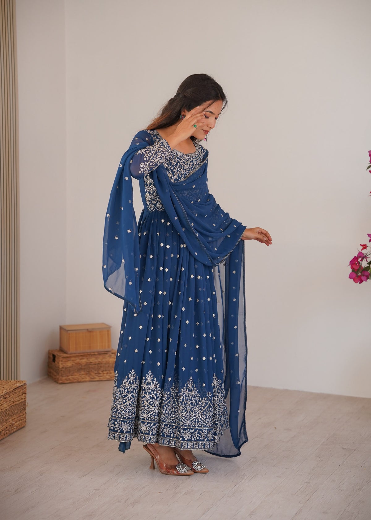 Heavy Faux Georgette Anarkali Suit with Sequin & Thread Embroidery