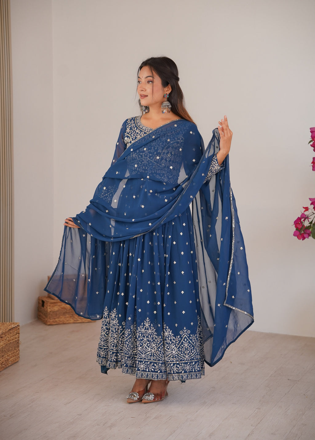 Heavy Faux Georgette Anarkali Suit with Sequin & Thread Embroidery