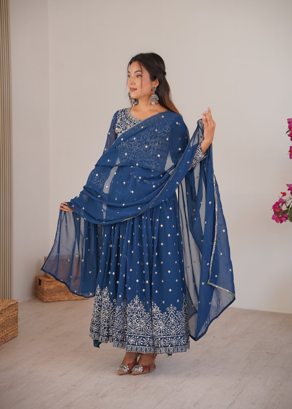 Heavy Faux Georgette Anarkali Suit with Sequin & Thread Embroidery