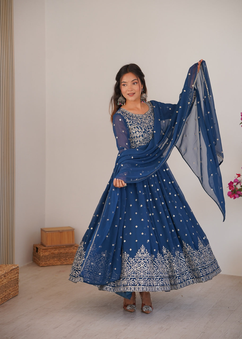 Heavy Faux Georgette Anarkali Suit with Sequin & Thread Embroidery