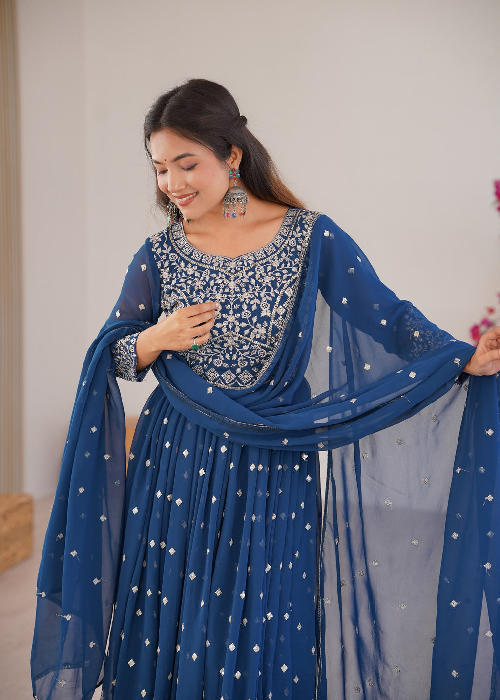 Heavy Faux Georgette Anarkali Suit with Sequin & Thread Embroidery