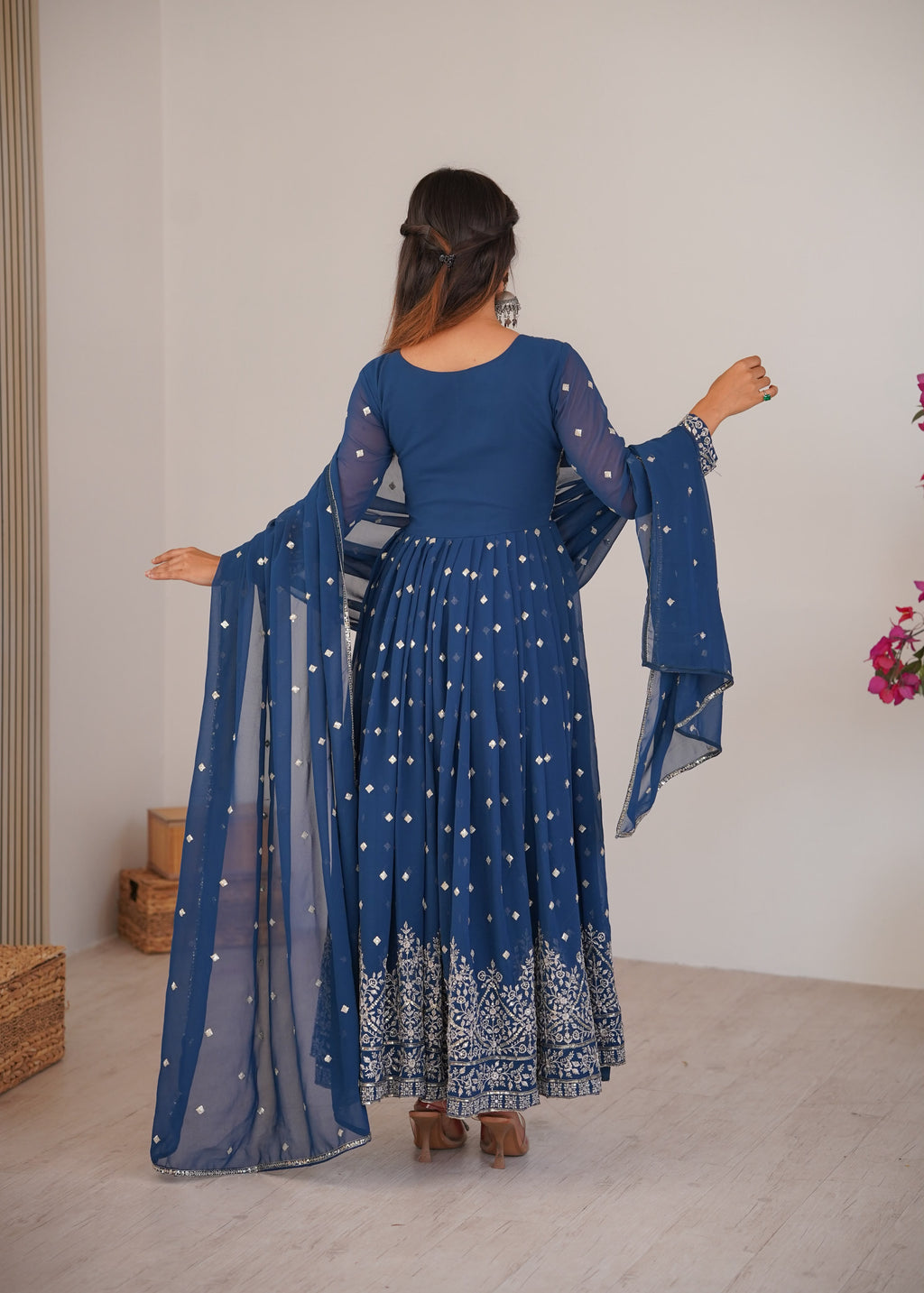 Heavy Faux Georgette Anarkali Suit with Sequin & Thread Embroidery