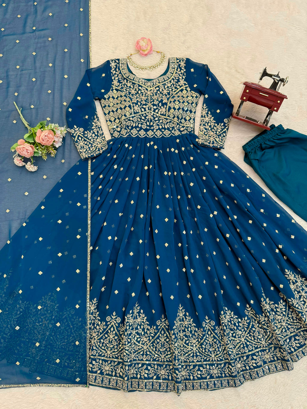 Heavy Faux Georgette Anarkali Suit with Sequin & Thread Embroidery