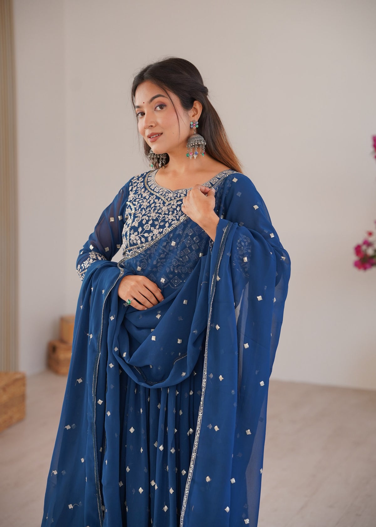 Heavy Faux Georgette Anarkali Suit with Sequin & Thread Embroidery