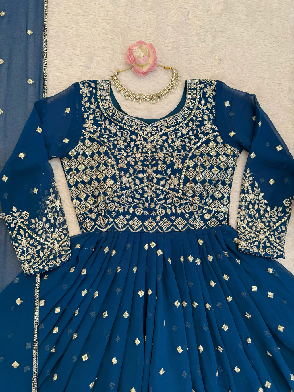 Heavy Faux Georgette Anarkali Suit with Sequin & Thread Embroidery