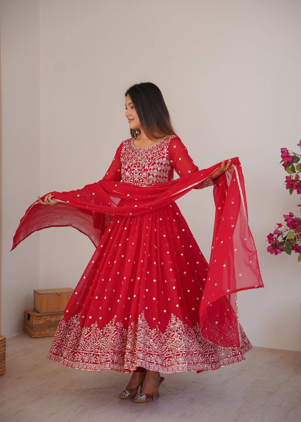 Heavy Faux Georgette Anarkali Suit with Sequin & Thread Embroidery