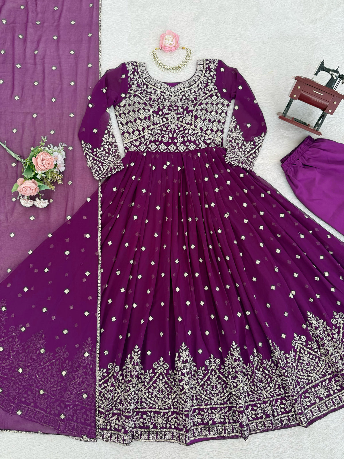 Heavy Faux Georgette Anarkali Suit with Sequin & Thread Embroidery
