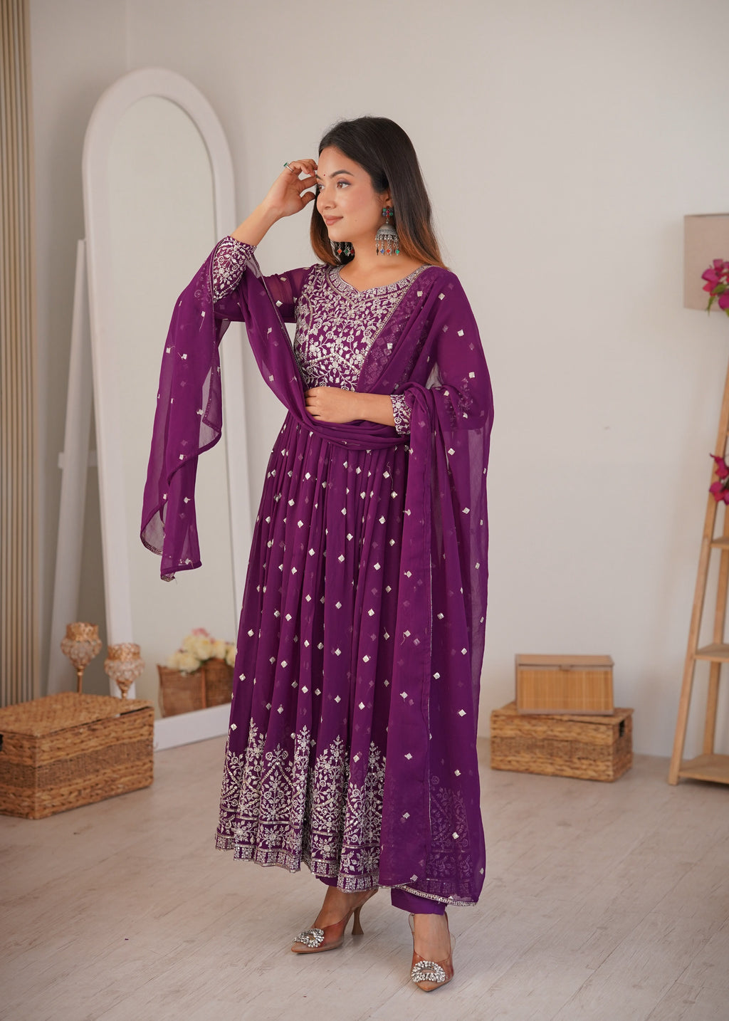 Heavy Faux Georgette Anarkali Suit with Sequin & Thread Embroidery