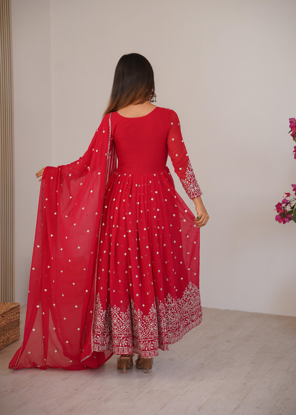 Heavy Faux Georgette Anarkali Suit with Sequin & Thread Embroidery