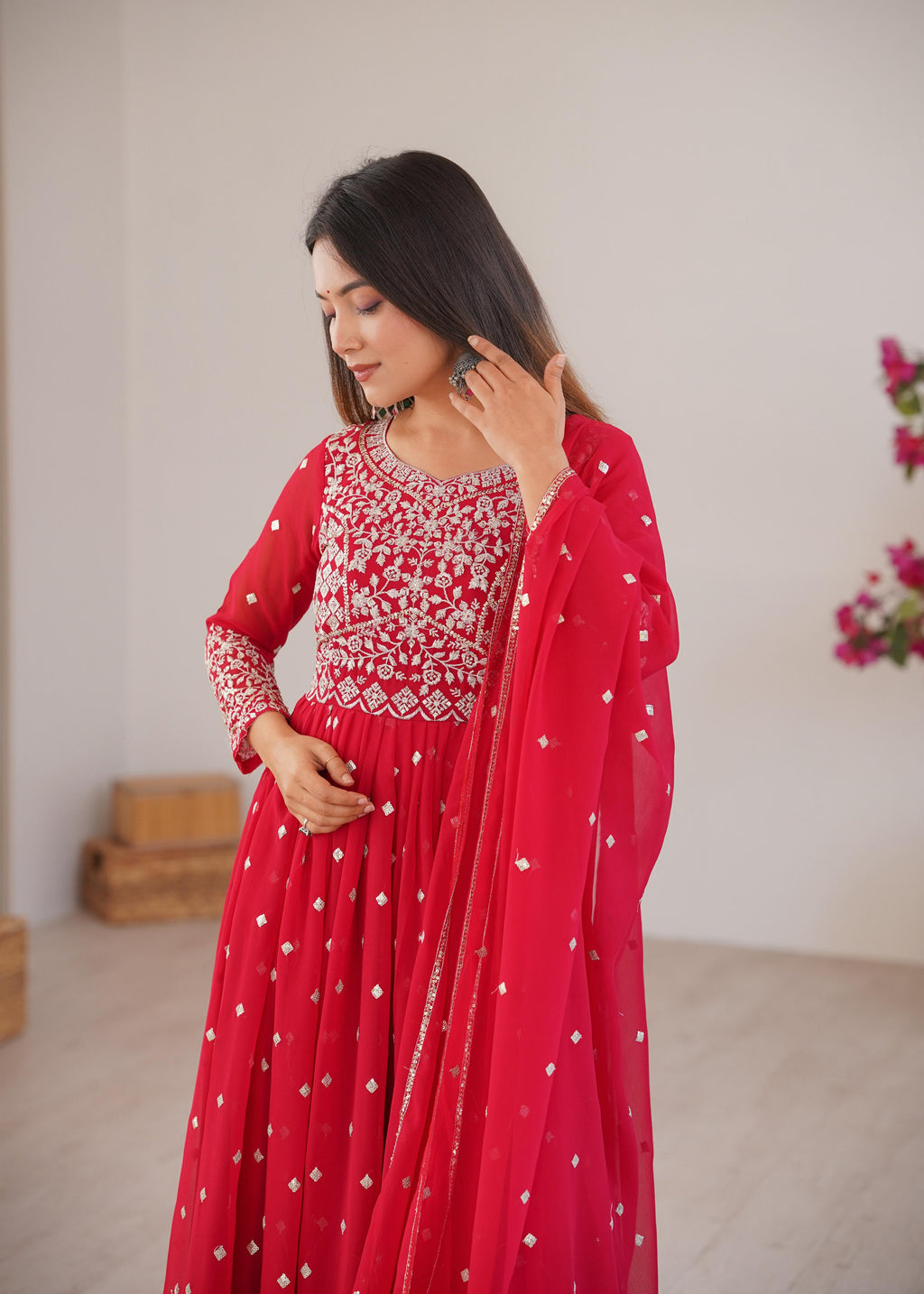 Heavy Faux Georgette Anarkali Suit with Sequin & Thread Embroidery