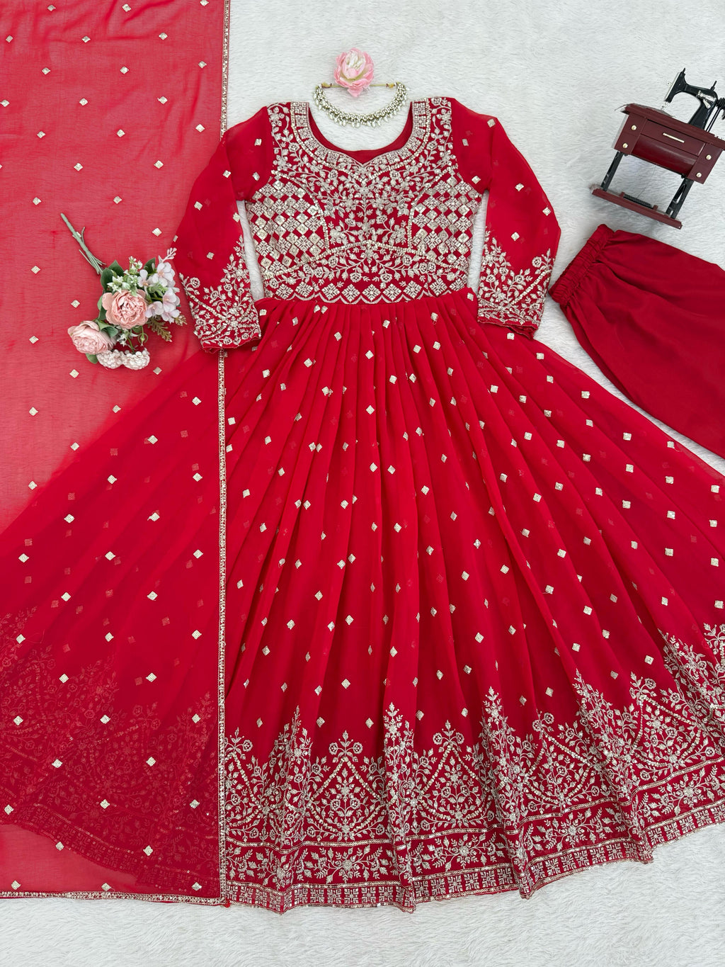 Heavy Faux Georgette Anarkali Suit with Sequin & Thread Embroidery