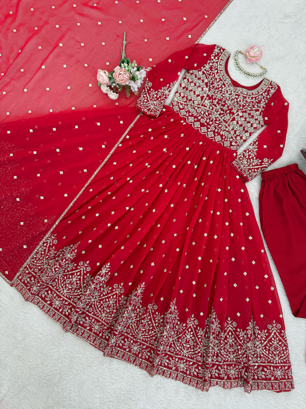 Heavy Faux Georgette Anarkali Suit with Sequin & Thread Embroidery
