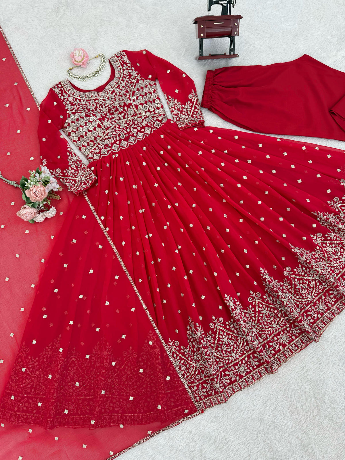 Heavy Faux Georgette Anarkali Suit with Sequin & Thread Embroidery