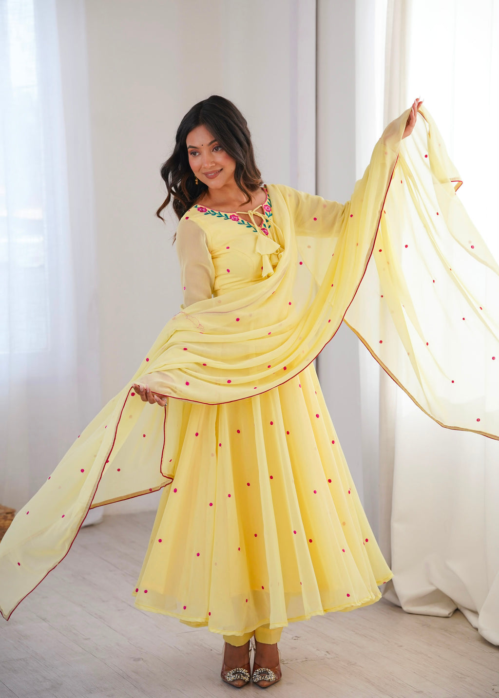 Heavy Faux Georgette Anarkali with 7.1M Flair & Thread Embroidery Dupatta