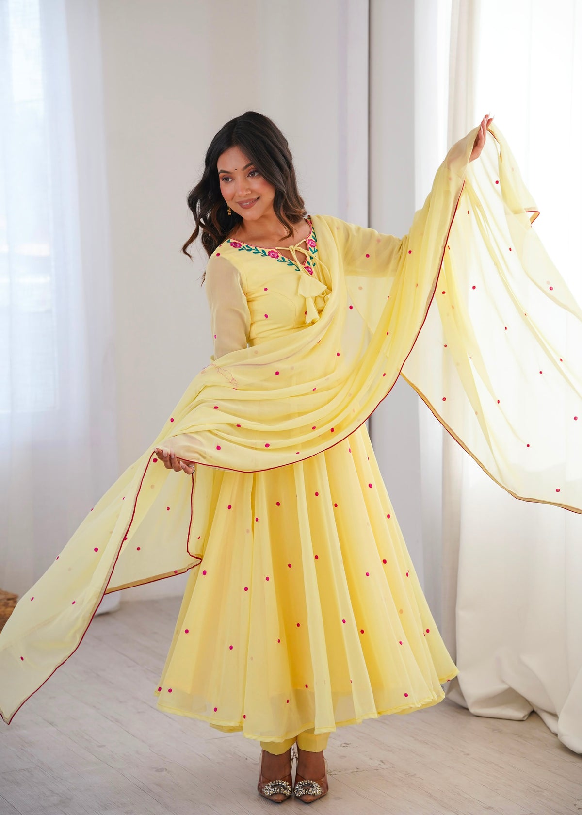 Heavy Faux Georgette Anarkali with 7.1M Flair & Thread Embroidery Dupatta